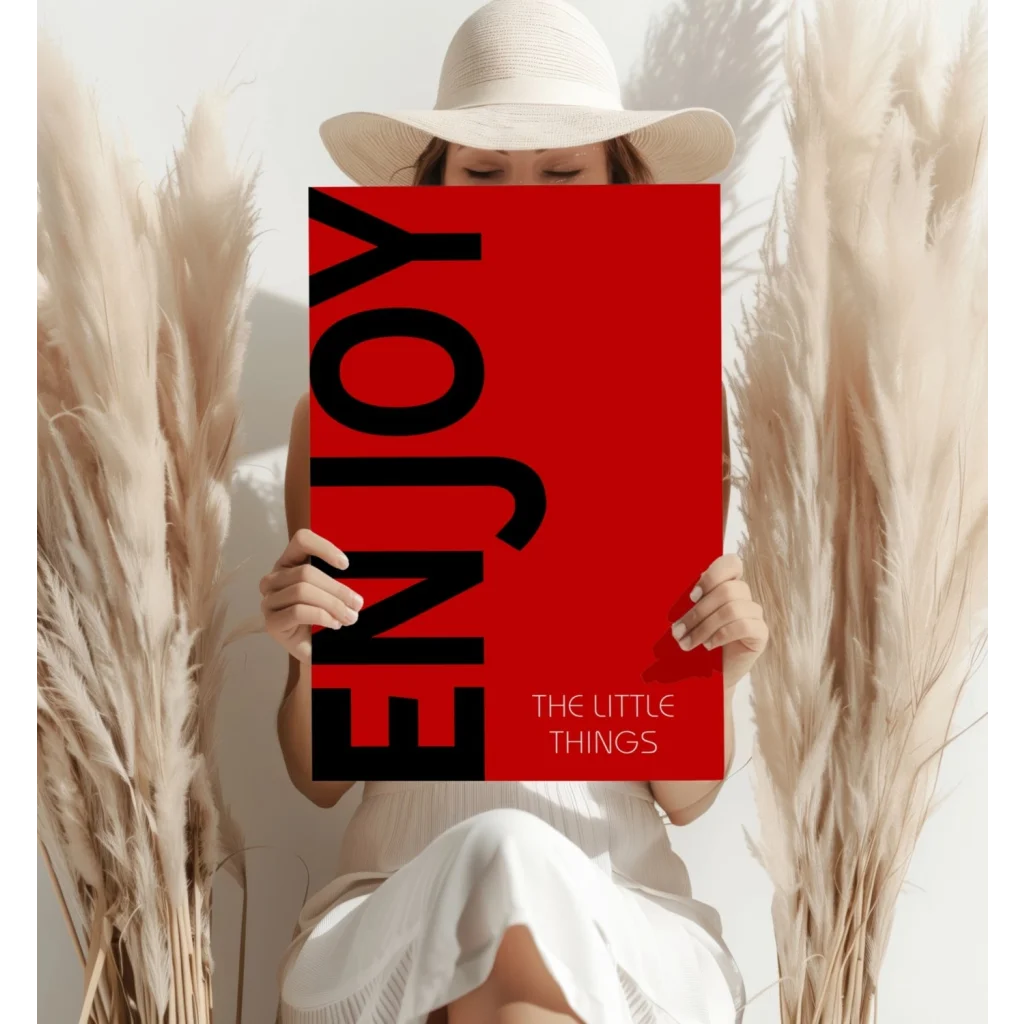 Bold red Enjoy The Little Things motivational wall art print poster