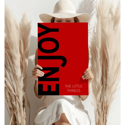 Bold red Enjoy The Little Things motivational wall art print poster
