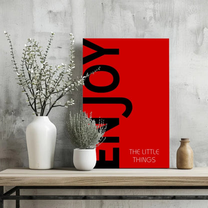 Vibrant red Enjoy The Little Things motivational wall art print