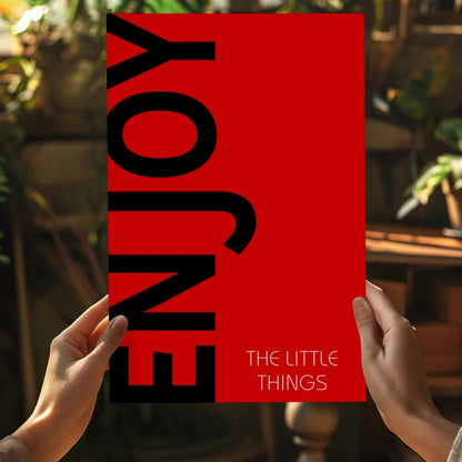 Bold red Enjoy The Little Things motivational wall art print poster