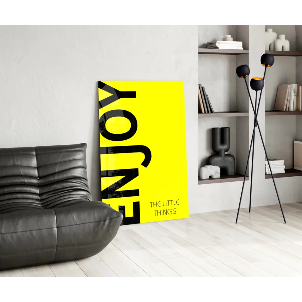 Bright yellow canvas wall art print Enjoy The Little Things