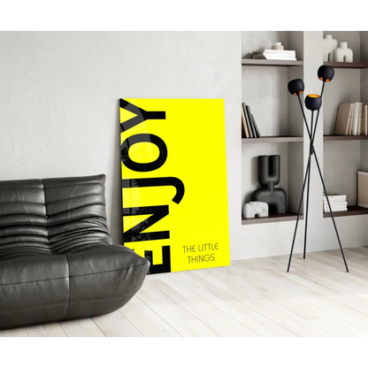 Bright yellow canvas wall art print Enjoy The Little Things