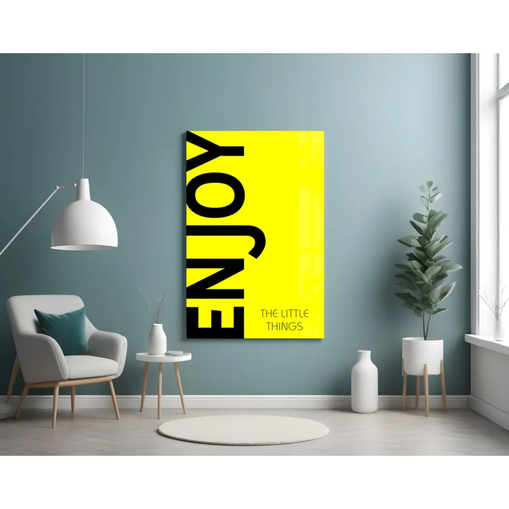 Bright yellow Enjoy The Little Things canvas wall art print