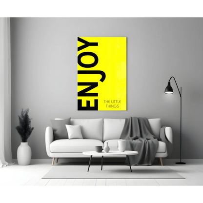 Bright yellow canvas wall art print Enjoy The Little Things