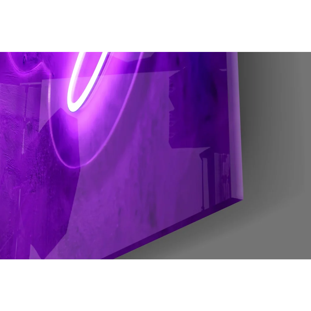 Purple party neon sign glass wall art with glowing white circle