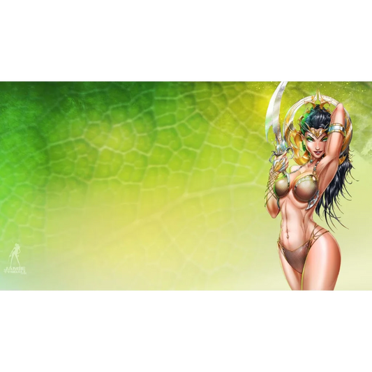 Anime warrior princess in golden armor with curved sword