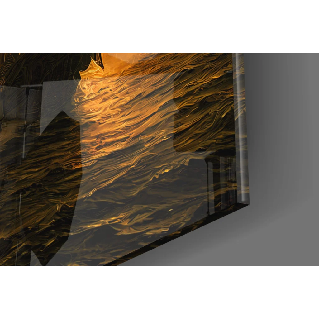 Golden flames epic burning ship canvas wall art print