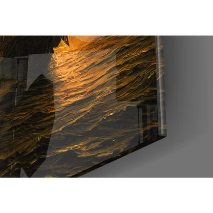 Golden flames epic burning ship canvas wall art print