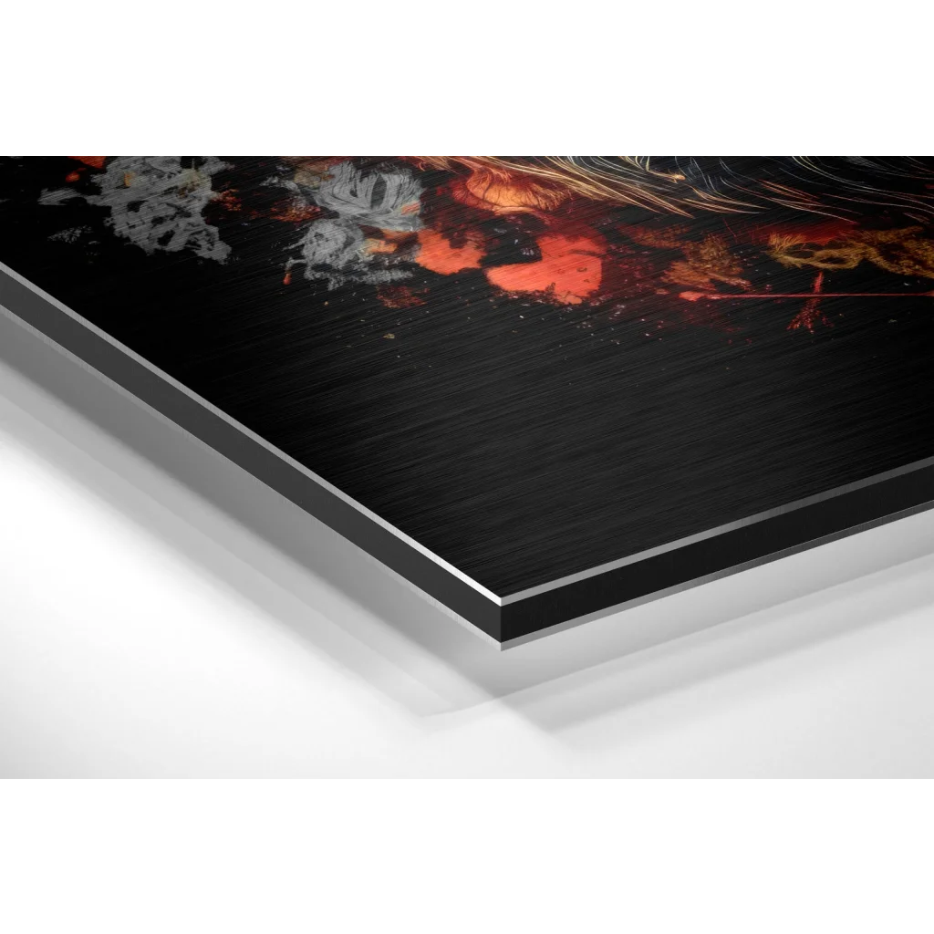Glass Wall Art Epic Dragon Kratos brushed aluminium dibond wall art with black orange abstract print