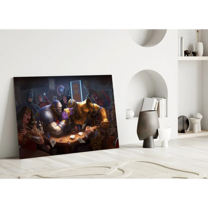 Epic fantasy canvas wall art with adventurers and Infinity Gauntlet