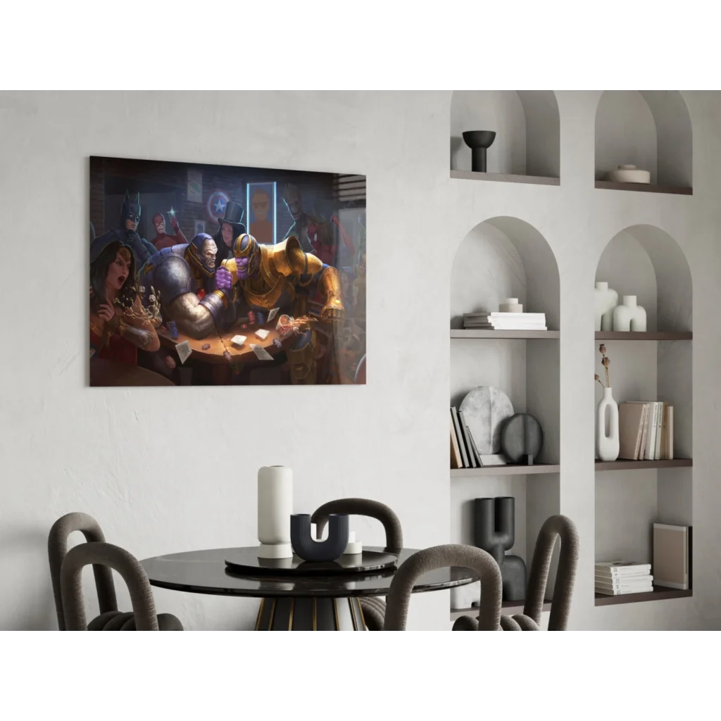 Epic knights in armor on vibrant canvas wall art with Infinity Gauntlet