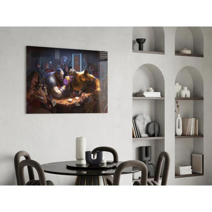 Epic knights in armor on vibrant canvas wall art with Infinity Gauntlet