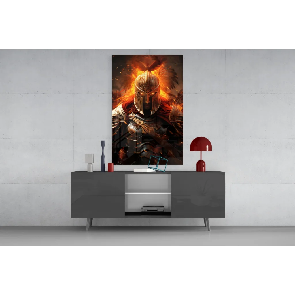 Fiery knight in 24x36 inch poster wall art with dragon fire theme