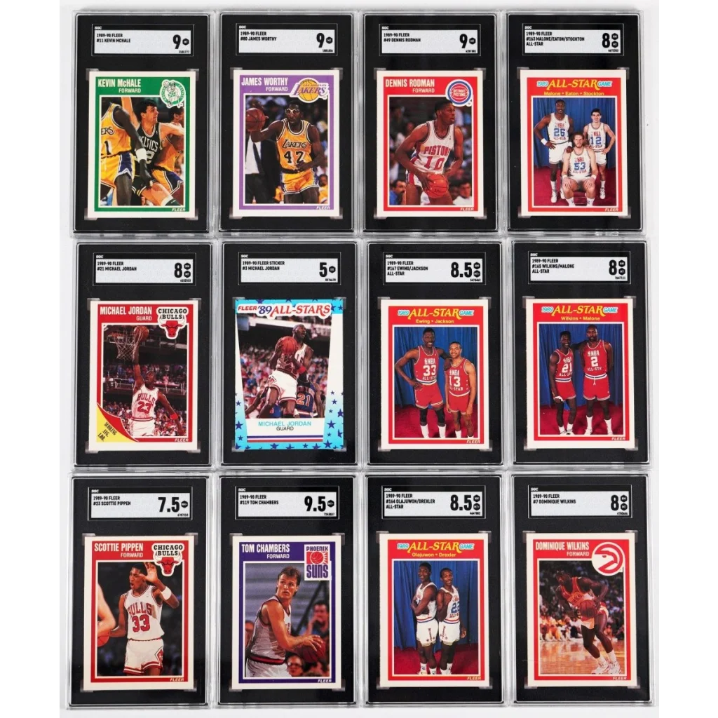 Collection of twelve Fleer graded basketball trading cards in Epic Fleer Graded Card Box