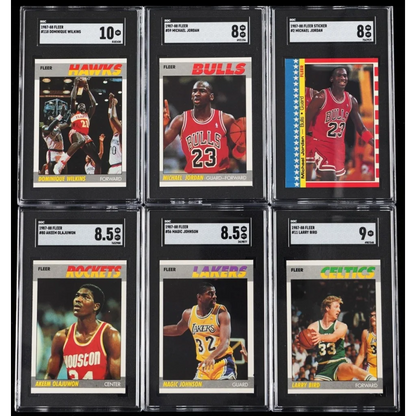 Collection of six graded Fleer NBA basketball cards from 1986-87 for collectors