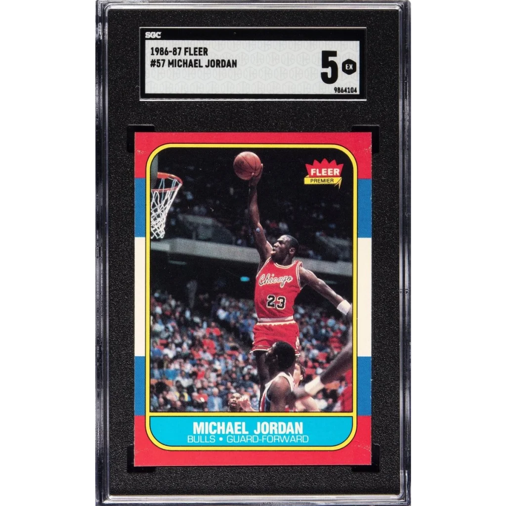 A graded 1986-87 Fleer Michael Jordan basketball card in the Epic Fleer Graded Card Collection Box