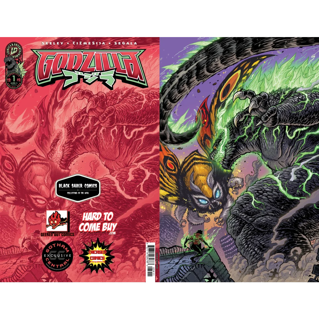 Epic Godzilla vs Mothra split cover comic featuring Godzilla and Mothra for the Kai Sei era