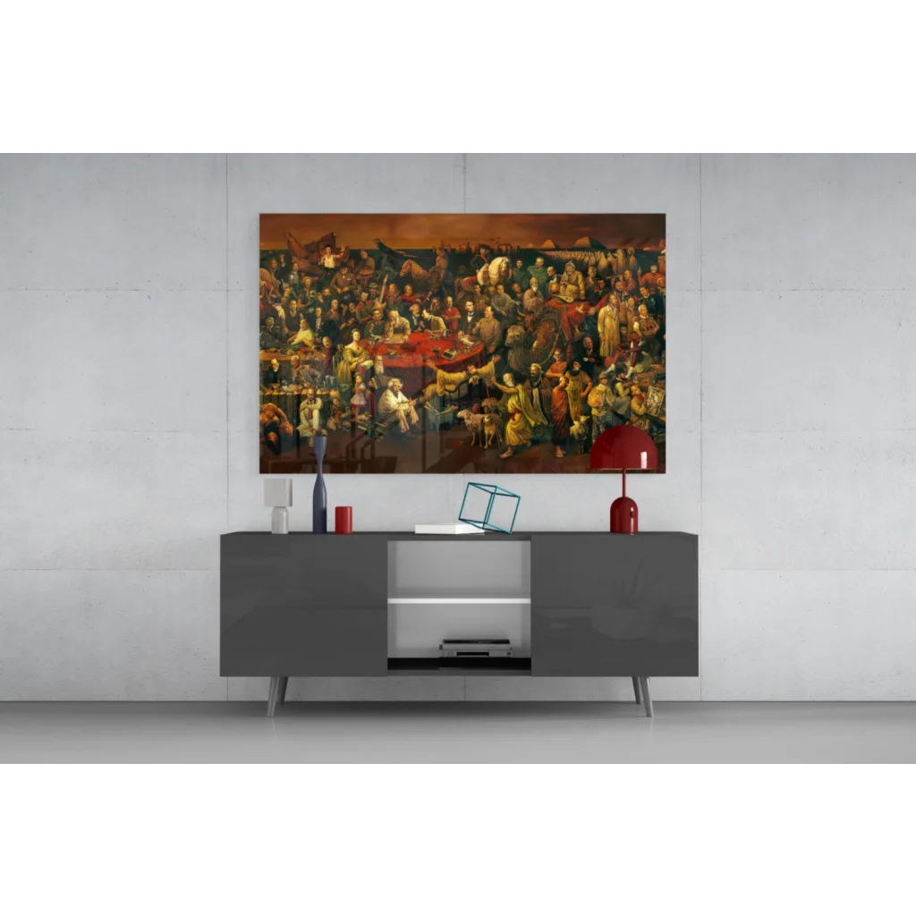Vibrant Epic Historical Scene glass wall art canvas print above console