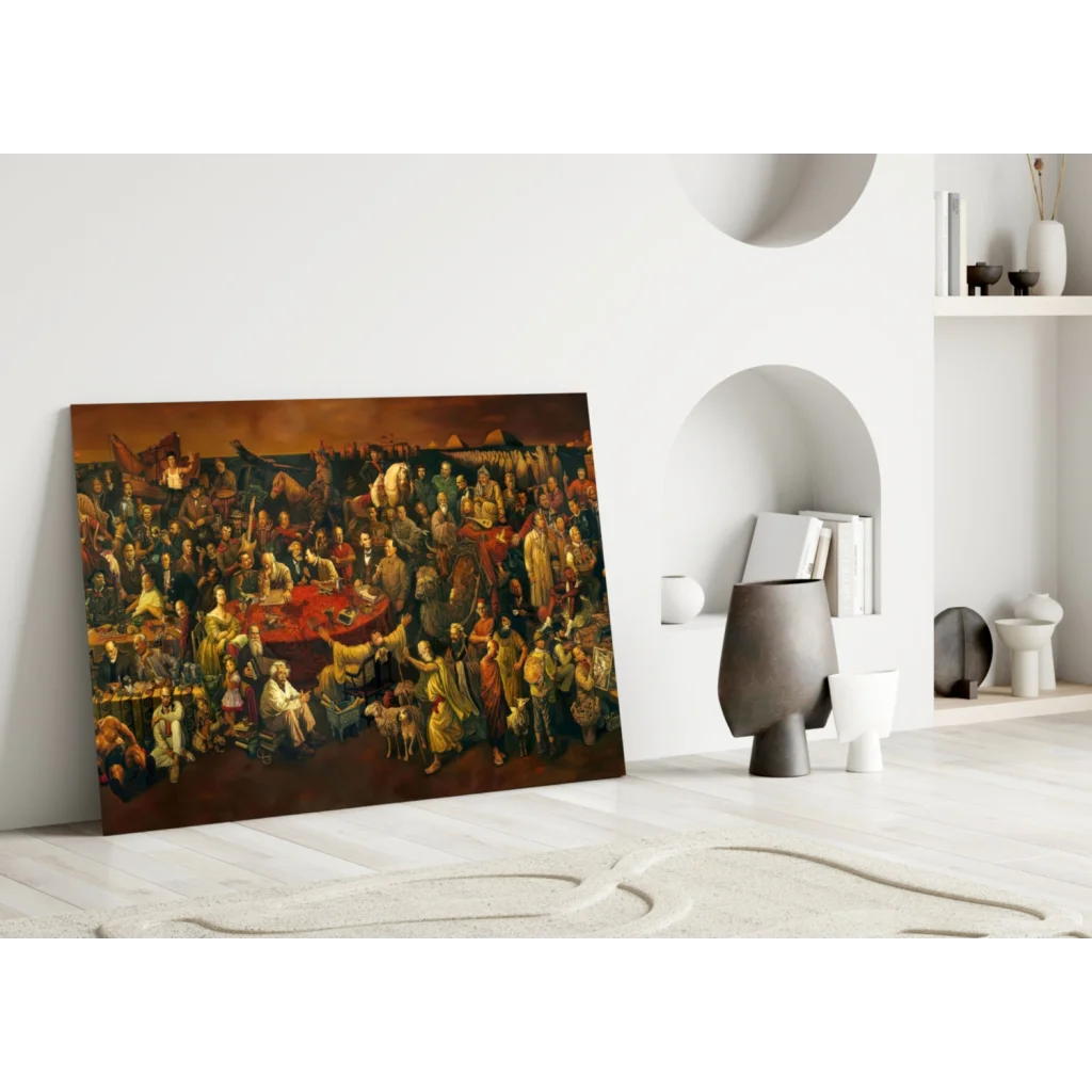 Bustling epic historical scene on glass wall art canvas print
