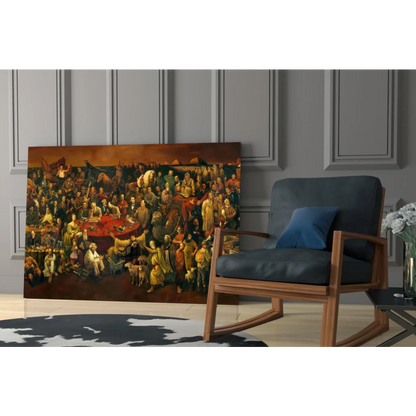 Epic historical scene glass wall art canvas print on display