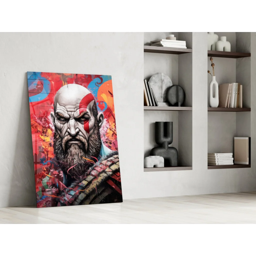 Epic Kratos glass wall art canvas print for gaming fans