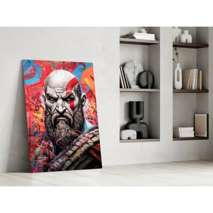 Epic Kratos glass wall art canvas print for gaming fans
