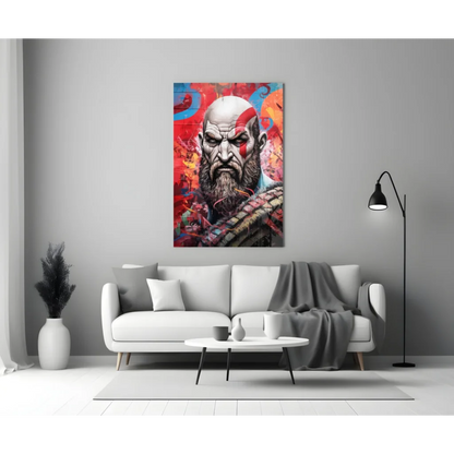 Epic Kratos glass wall art canvas print for gaming fans
