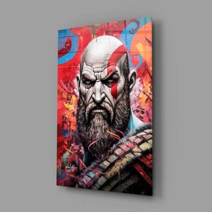 Epic Kratos glass wall art canvas print for gaming fans