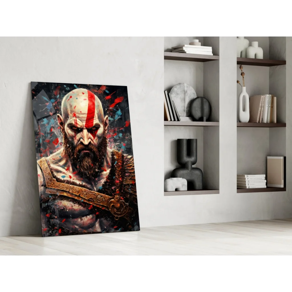 Epic Kratos wall art canvas print with red and black details