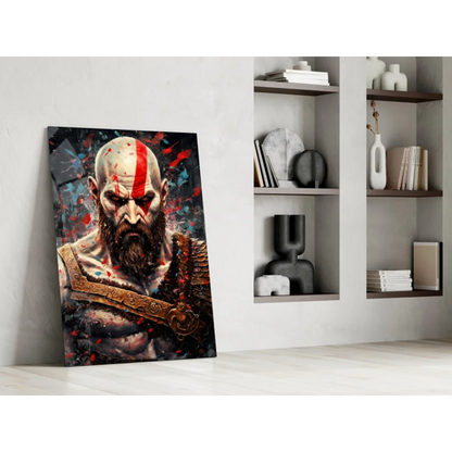 Epic Kratos wall art canvas print with red and black details