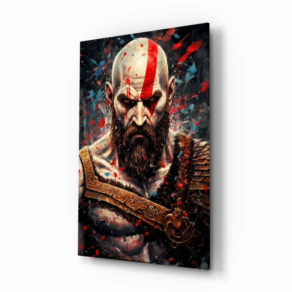 Epic Kratos wall art canvas print with red and black details