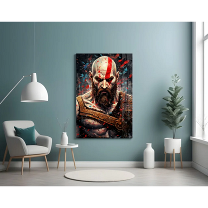 Epic Kratos wall art canvas print with red and black details