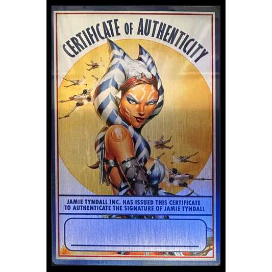 Ahsoka Tano metal certificate print with starfighters