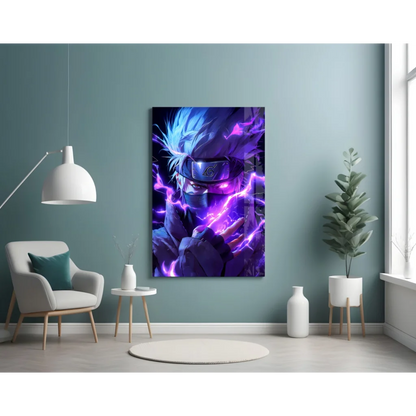Epic Naruto Lightning Wall Art poster of Kakashi Hatake with blue purple effects
