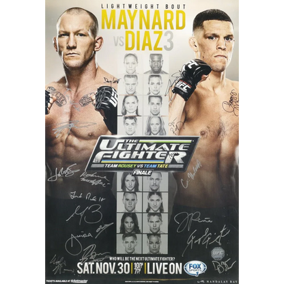 Autographed UFC lightweight bout poster with Nate Diaz and Gray Maynard showdown