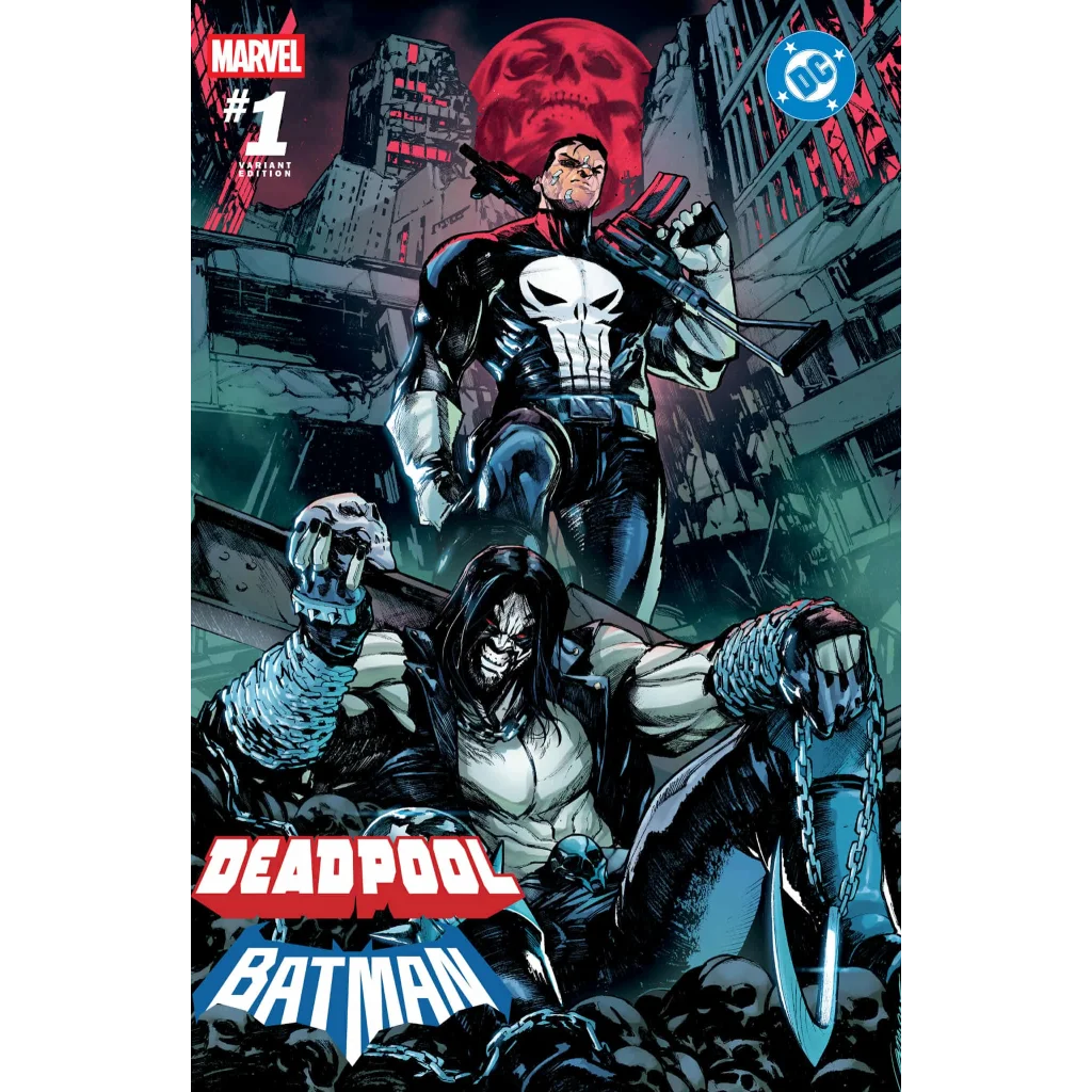 Epic Punisher in black tactical suit with skull emblem comic collectible