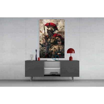 Red and black Spartan helmet on Epic Roman warrior canvas wall art