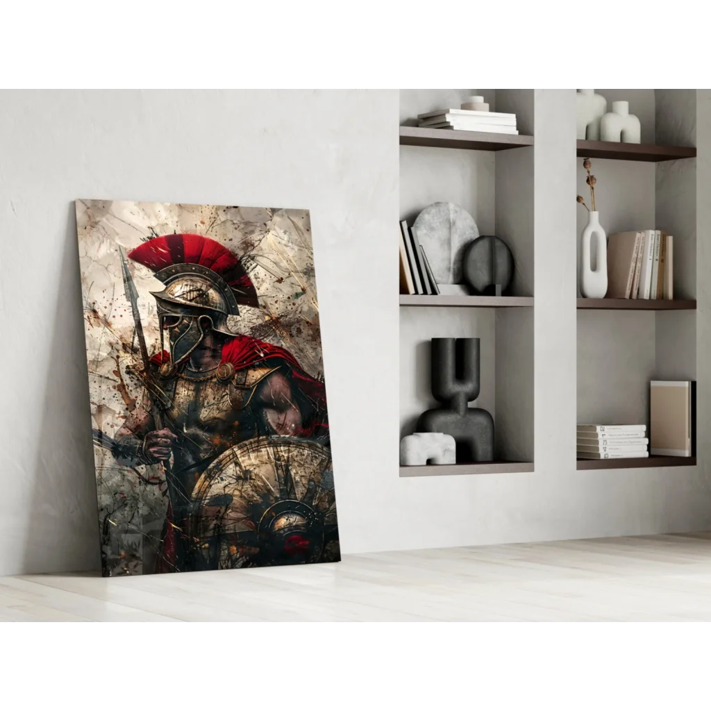 Epic Roman Warrior canvas wall art print, 24x36 red gold accents