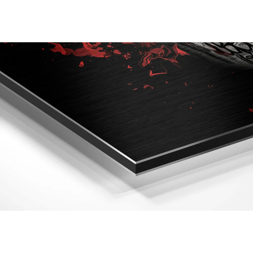Black and red textured gaming mouse pad on brushed aluminium dibond