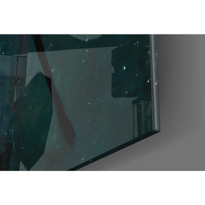 Black rectangular glass wall art mirror with silver frame and rounded edges