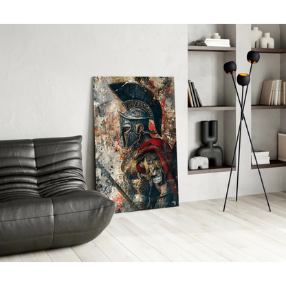 Epic spartan warrior in dark armor wall art canvas print
