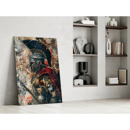 Epic Spartan Warrior canvas wall art print in black gold armor