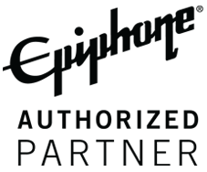 Axe Heaven black leather wallet chain with gold accents, silver skull charm, and Epiphone Casino Sunburst guitar model miniature replica