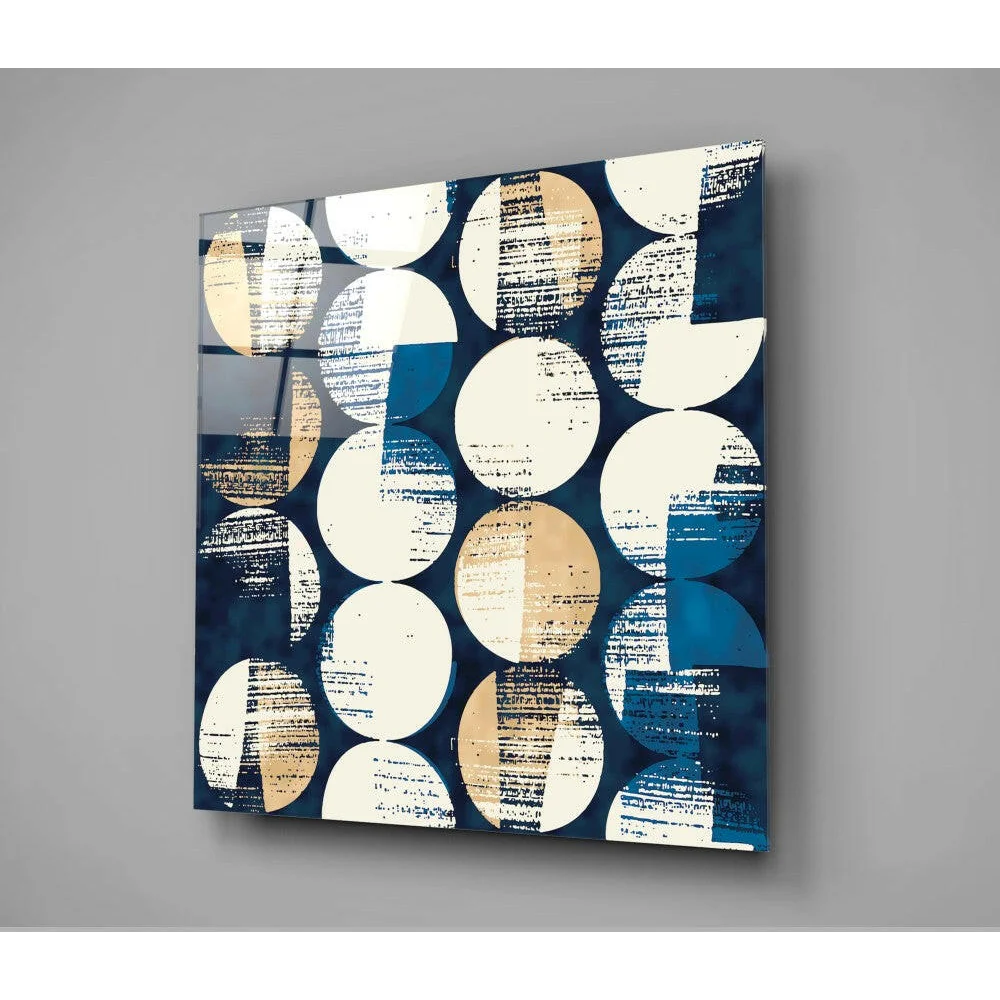 Navy Blue Abstract Circles Textured Glass Wall Art | Glass Wall Art Print | vintageantiquesgifts.com