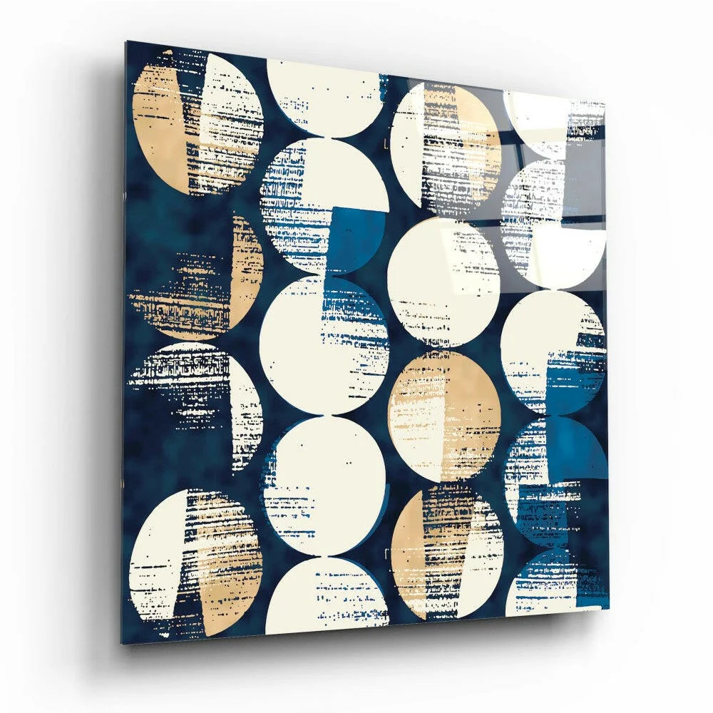 Navy Blue Abstract Circles Textured Glass Wall Art | Insigneart USA | vintageantiquesgifts.com
