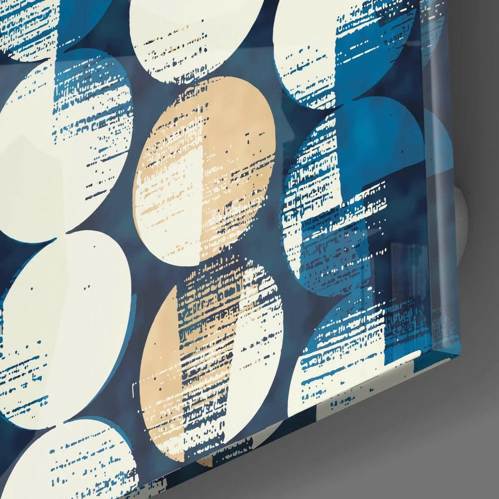Navy Blue Abstract Circles Textured Glass Wall Art | Modern Wall Art Decor | vintageantiquesgifts.com