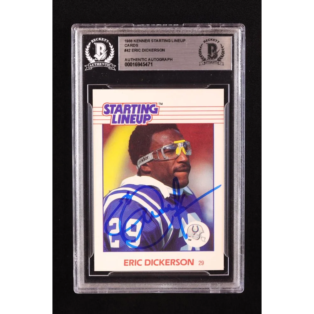 Eric Dickerson signed 1988 Kenner Starting Lineup football card with autograph and BGS authentication
