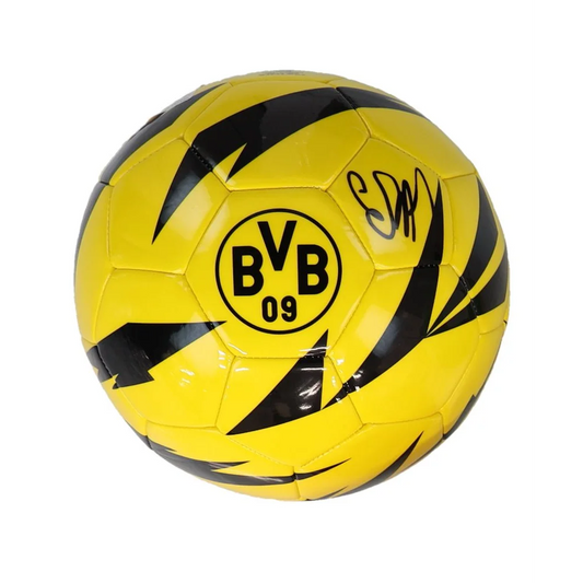Yellow and black Borussia Dortmund logo soccer ball with signature and Beckett COA