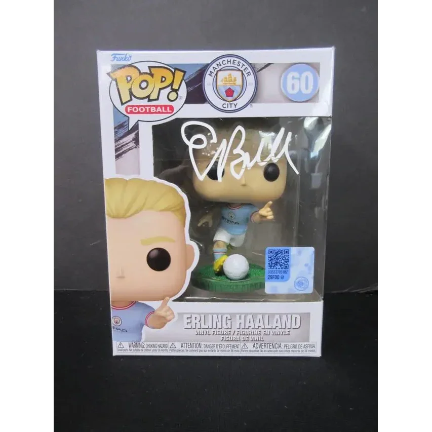 Erling Haaland signed Funko Pop Manchester City collectible with COA, football figure display