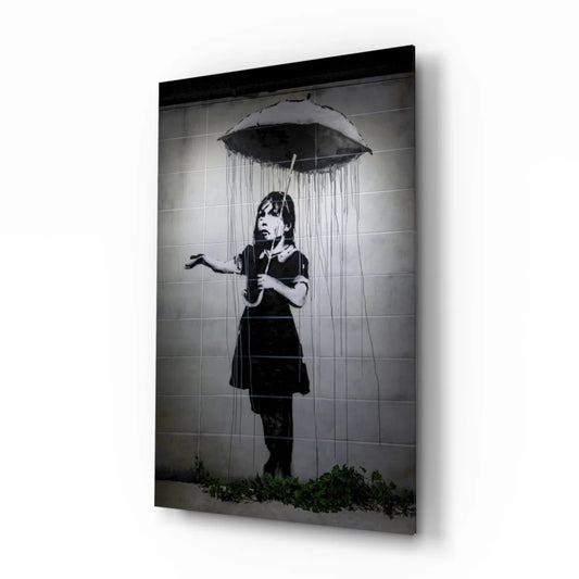 Banksy Girl Umbrella Canvas Wall Art Print Black and White | Insigneart USA | vintageantiquesgifts.com